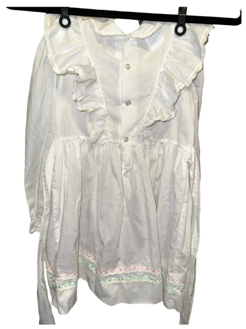 Vintage Girls 6x White Ruffle swiss dot, Smocked Dress, So cute!